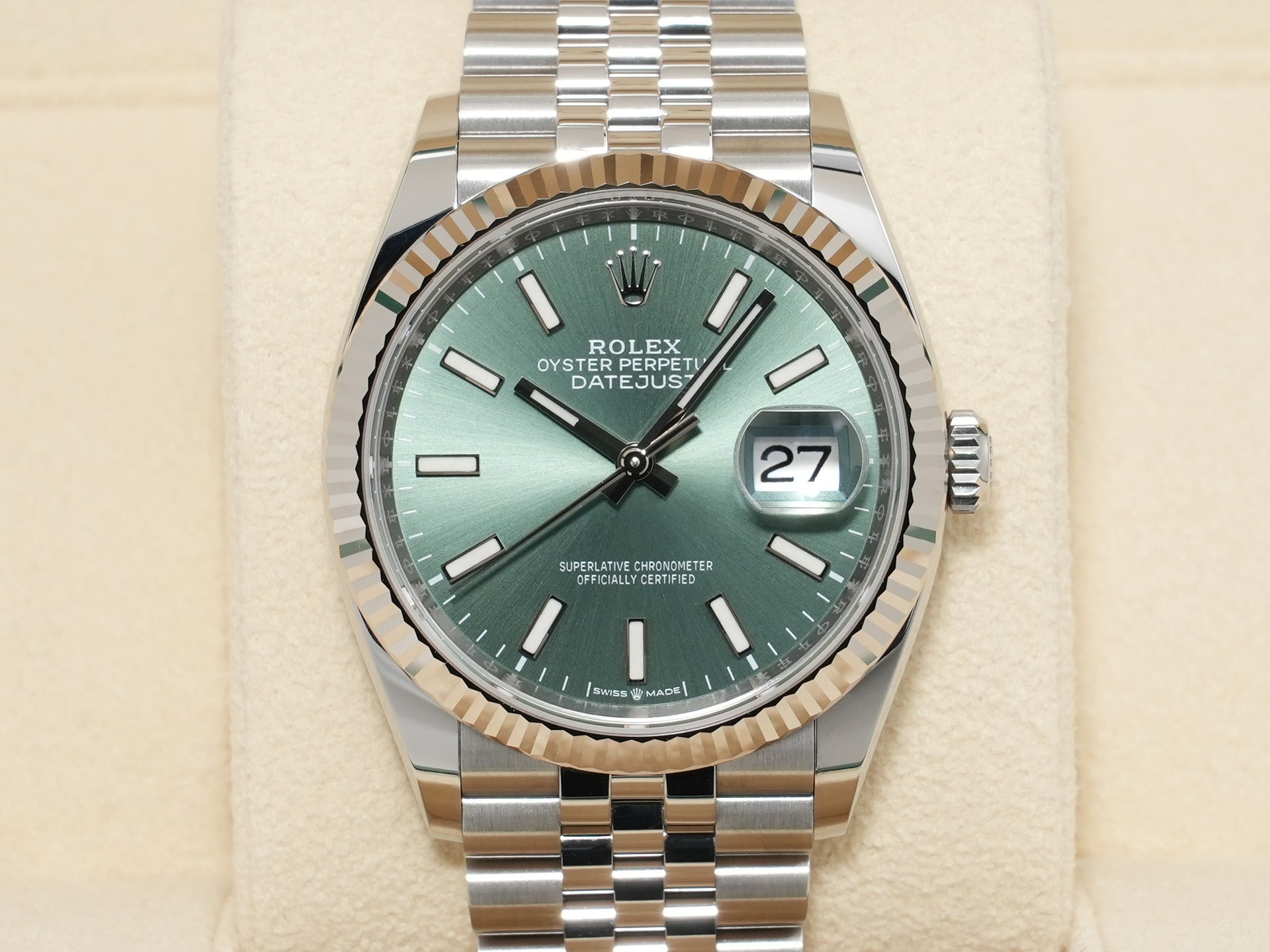 ロレックス デイトジャスト36 Ref.126234 ステンレススチール/ホワイトゴールド ミントグリーン文字盤 ジュビリーブレスレット 美中古 gxb5poap