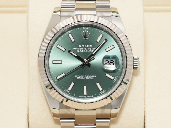 ロレックス デイトジャスト41 Ref.126334 ステンレススチール/ホワイトゴールド ミントグリーン文字盤 オイスターブレスレット 未使用 zzz6chd5