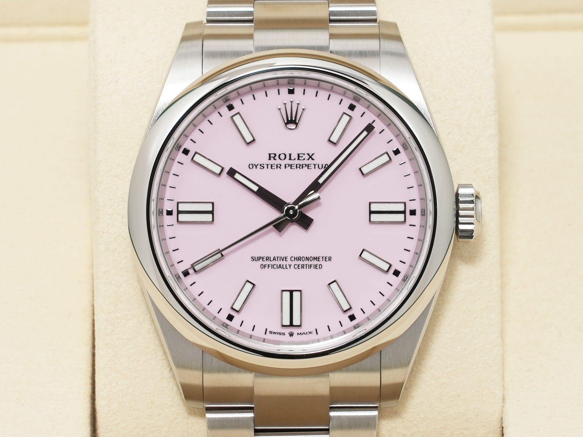 ロレックス オイスターパーペチュアル41 Ref.134300 ステンレススチール キャンディピンク文字盤 未使用 mmmh4xce