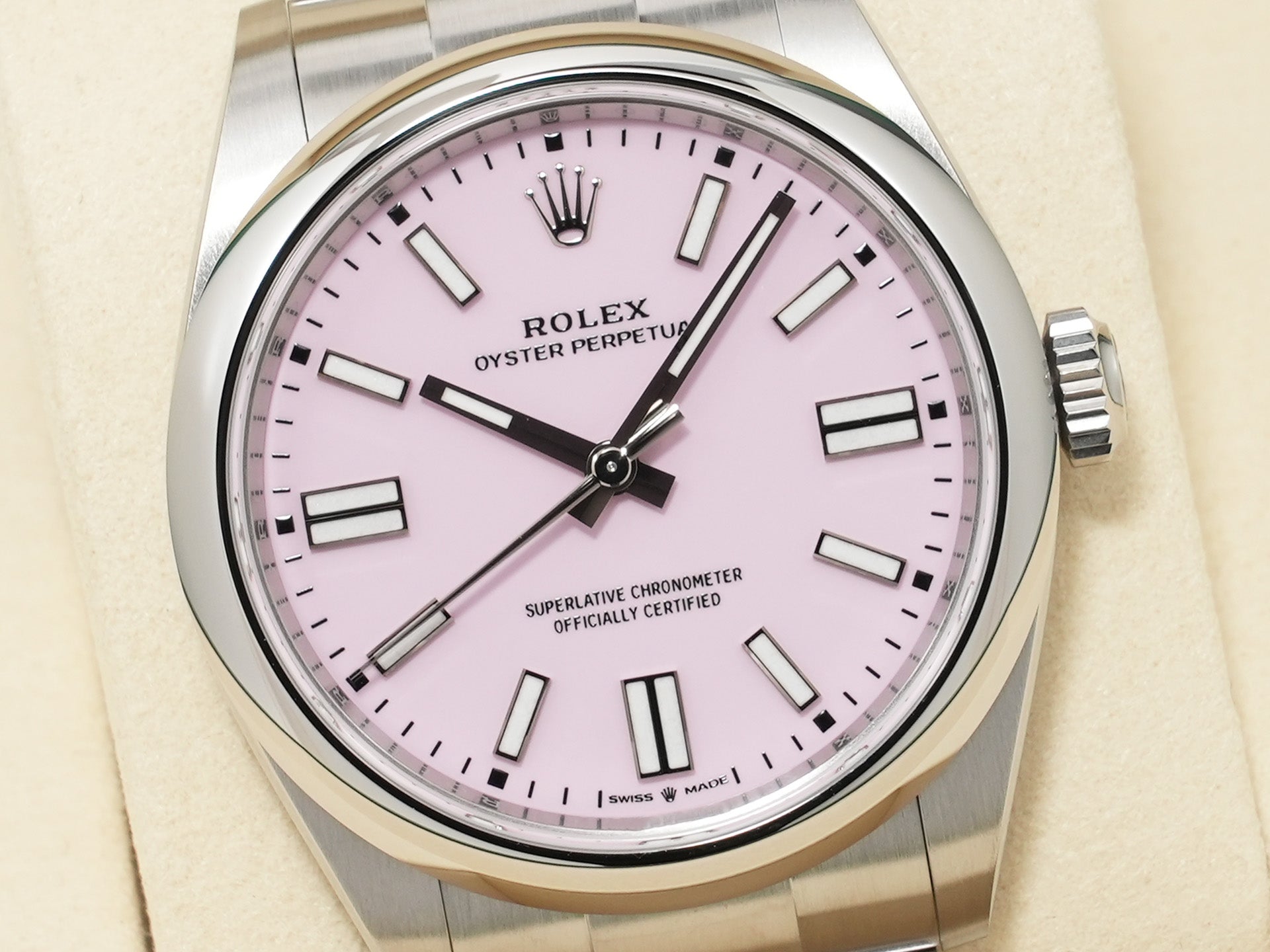 ロレックス オイスターパーペチュアル41 Ref.134300 ステンレススチール キャンディピンク文字盤 未使用 mmmh4xce