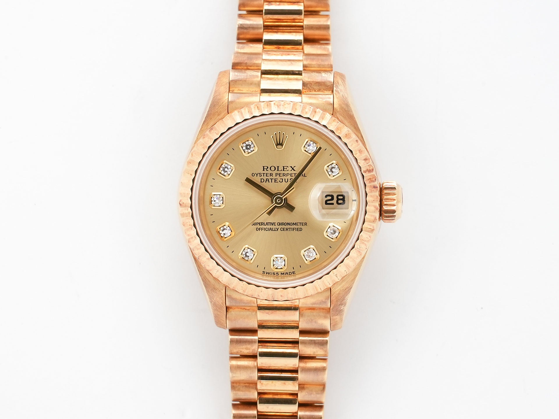 ロレックス デイトジャスト26 Ref.69178G イエローゴールド シャンパンゴールドx10Pダイヤ文字盤 プレジデントブレスレット 中古 vqxts9ap