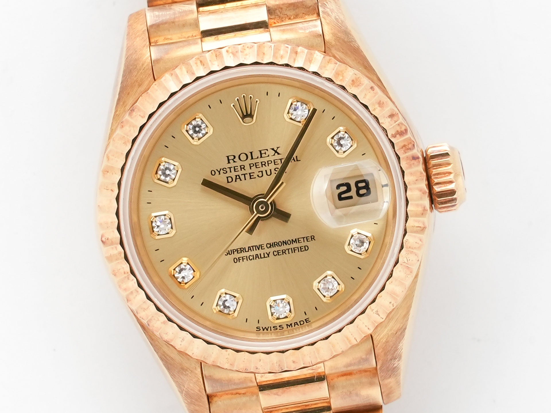ロレックス デイトジャスト26 Ref.69178G イエローゴールド シャンパンゴールドx10Pダイヤ文字盤 プレジデントブレスレット 中古 vqxts9ap
