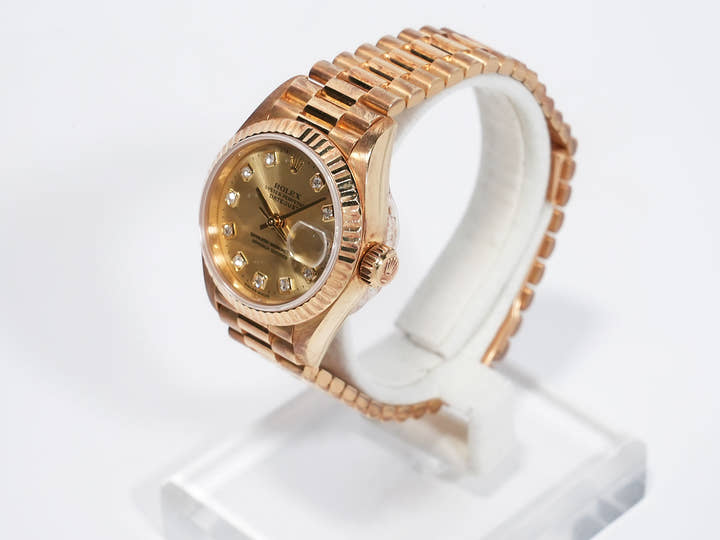 ロレックス デイトジャスト26 Ref.69178G イエローゴールド シャンパンゴールドx10Pダイヤ文字盤 プレジデントブレスレット 中古 vqxts9ap