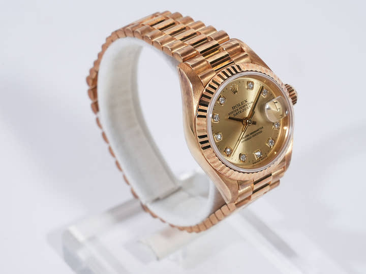 ロレックス デイトジャスト26 Ref.69178G イエローゴールド シャンパンゴールドx10Pダイヤ文字盤 プレジデントブレスレット 中古 vqxts9ap