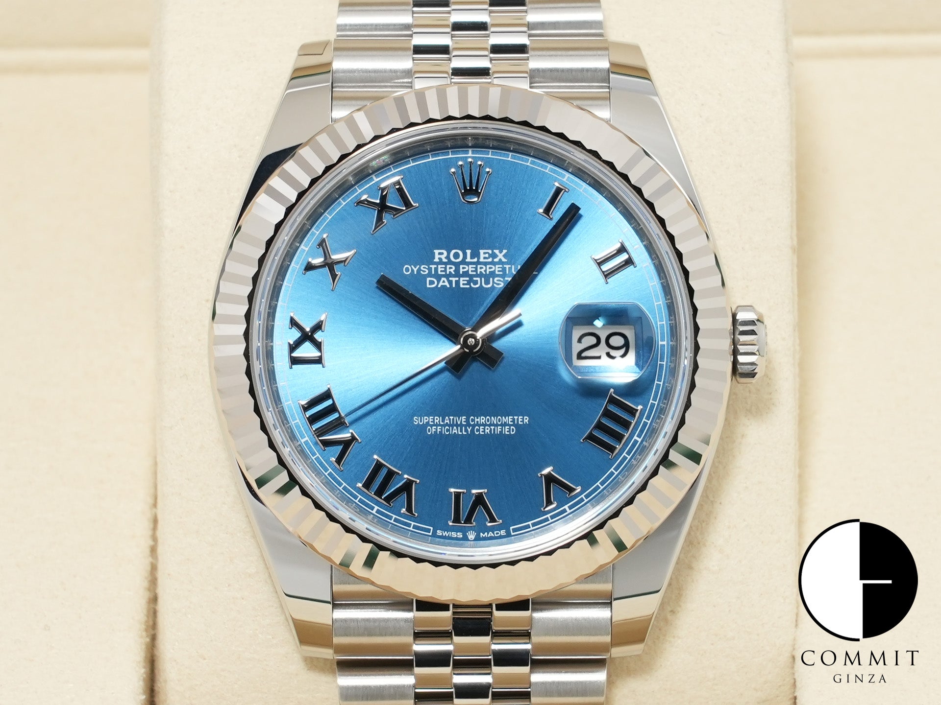 ロレックス デイトジャスト41 Ref.126334 ステンレススチール/ホワイトゴールド アズーロブルー文字盤 ジュビリーブレスレット 未使用 3x7ist4b