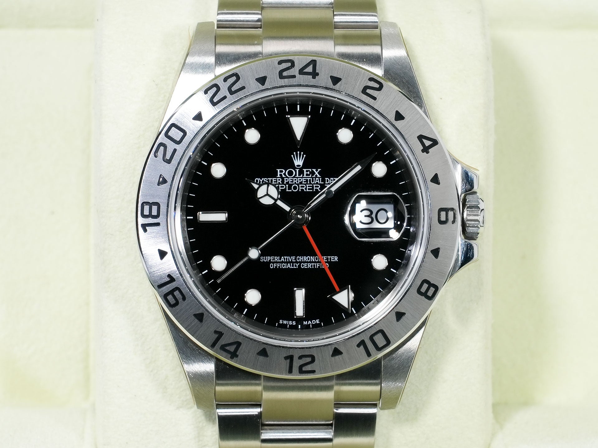 ロレックス エクスプローラーII Ref.16570 ステンレススチール ブラック文字盤 オイスターブレスレット デッドストック ofzbh68s