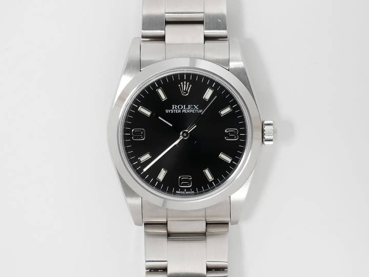 ロレックス オイスターパーペチュアル Ref.77080 ステンレススチール ブラック文字盤 美中古 rq5s3r3u
