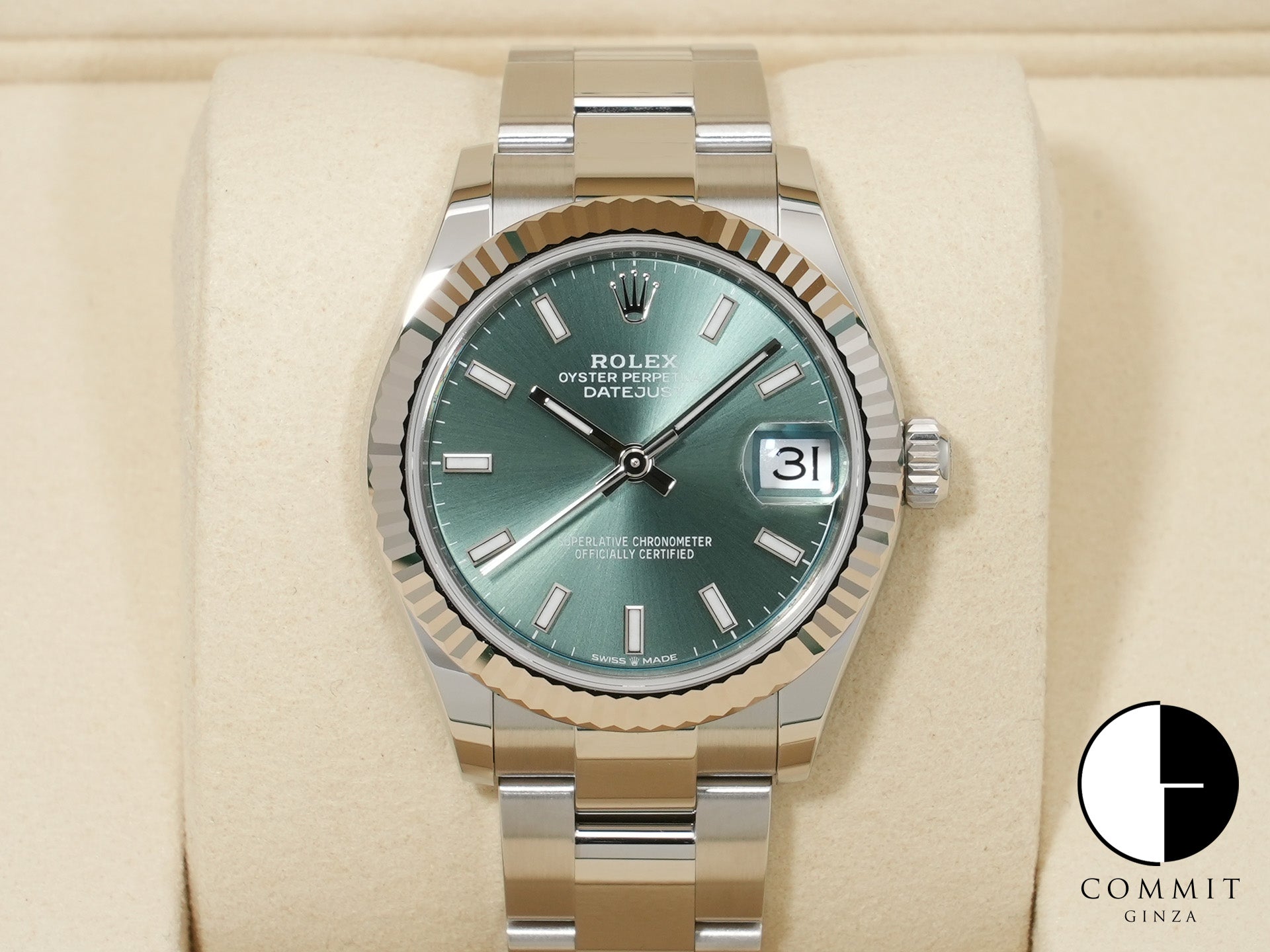 ロレックス デイトジャスト31 Ref.278274 ステンレススチール/ホワイトゴールド ミントグリーン文字盤 オイスターブレスレット 未使用 gq488t9g