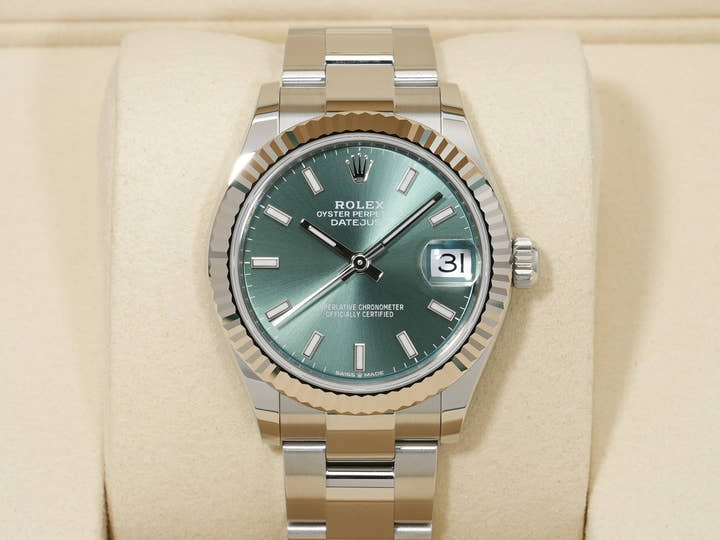 ロレックス デイトジャスト31 Ref.278274 ステンレススチール/ホワイトゴールド ミントグリーン文字盤 オイスターブレスレット 未使用 gq488t9g