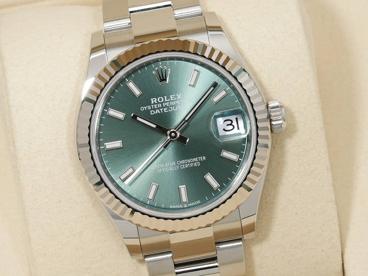 ロレックス デイトジャスト31 Ref.278274 ステンレススチール/ホワイトゴールド ミントグリーン文字盤 オイスターブレスレット 未使用 gq488t9g