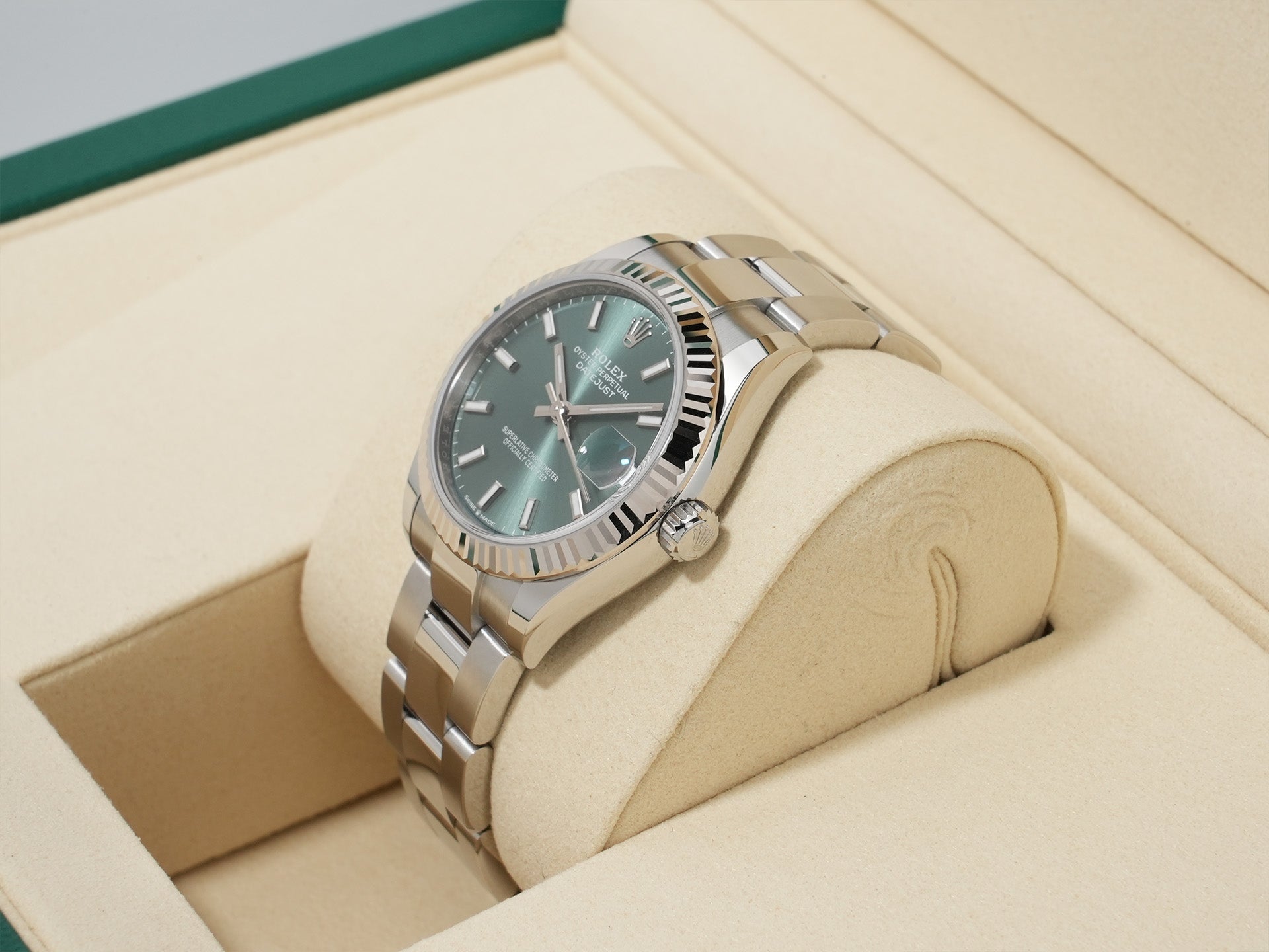 ロレックス デイトジャスト31 Ref.278274 ステンレススチール/ホワイトゴールド ミントグリーン文字盤 オイスターブレスレット 未使用 gq488t9g