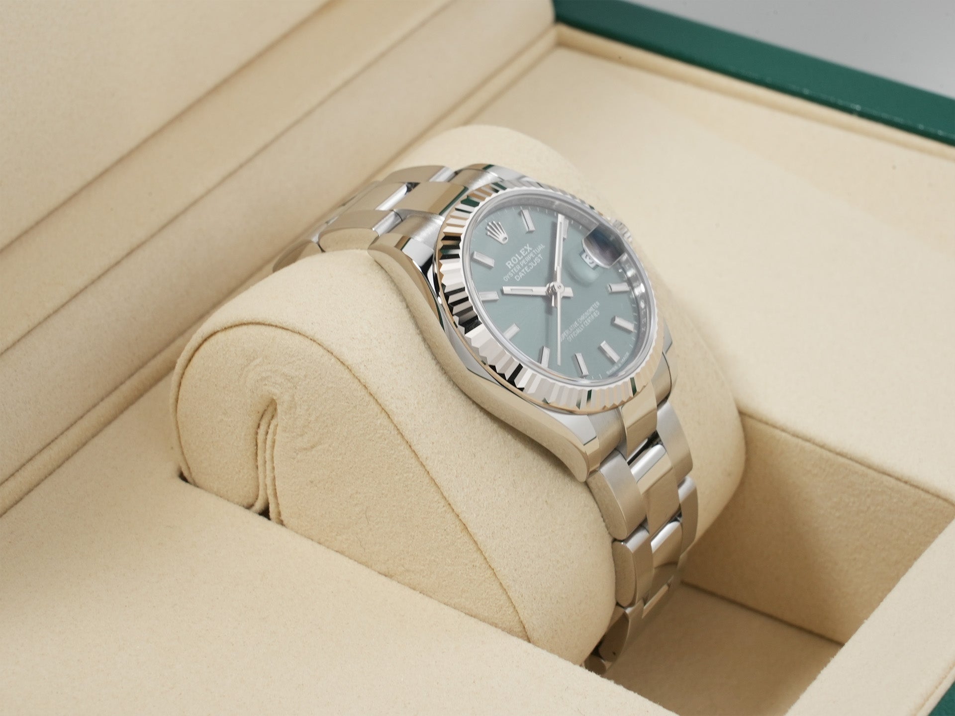 ロレックス デイトジャスト31 Ref.278274 ステンレススチール/ホワイトゴールド ミントグリーン文字盤 オイスターブレスレット 未使用 gq488t9g