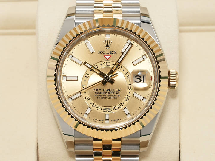 ロレックス スカイドゥエラー Ref.336933 ステンレススチール/イエローゴールド シャンパンカラー文字盤 ジュビリーブレスレット 中古 2nfjfcds