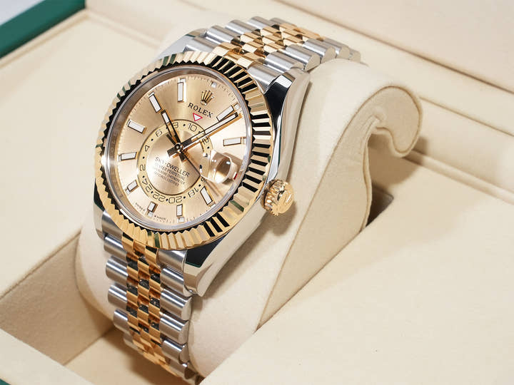 ロレックス スカイドゥエラー Ref.336933 ステンレススチール/イエローゴールド シャンパンカラー文字盤 ジュビリーブレスレット 中古 2nfjfcds