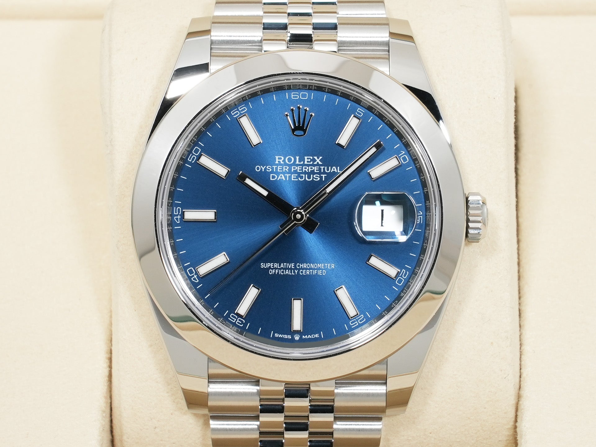 ロレックス デイトジャスト41 Ref.126300 ステンレススチール ブライトブルー文字盤 ジュビリーブレスレット 未使用 8nh3er2y