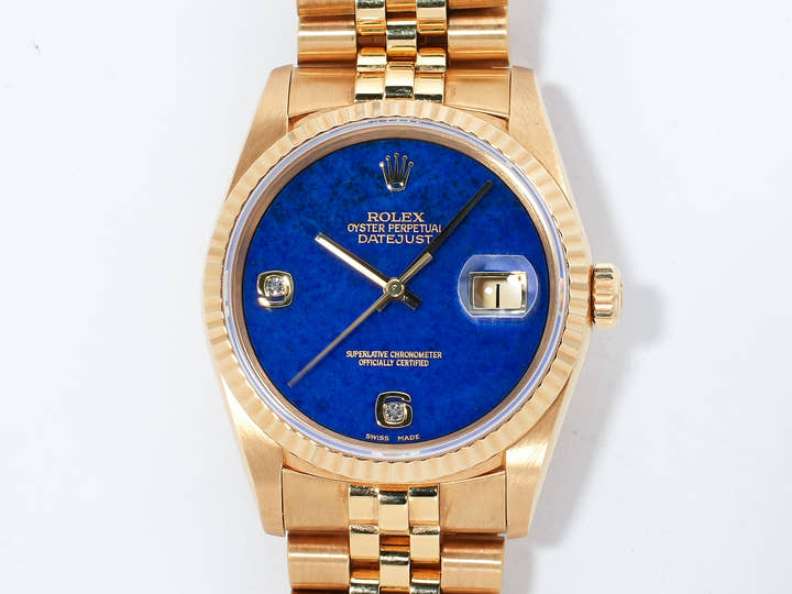 Rolex Datejust Ref. 16238 2BR Yellow Gold Lapis Lazuli x 2P Diamond Dial Excellent Used Condition w8n7uj64