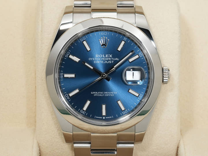 ロレックス デイトジャスト41 Ref.126300 ステンレススチール ブライトブルー文字盤 オイスターブレスレット 中古 m9jw2vwh