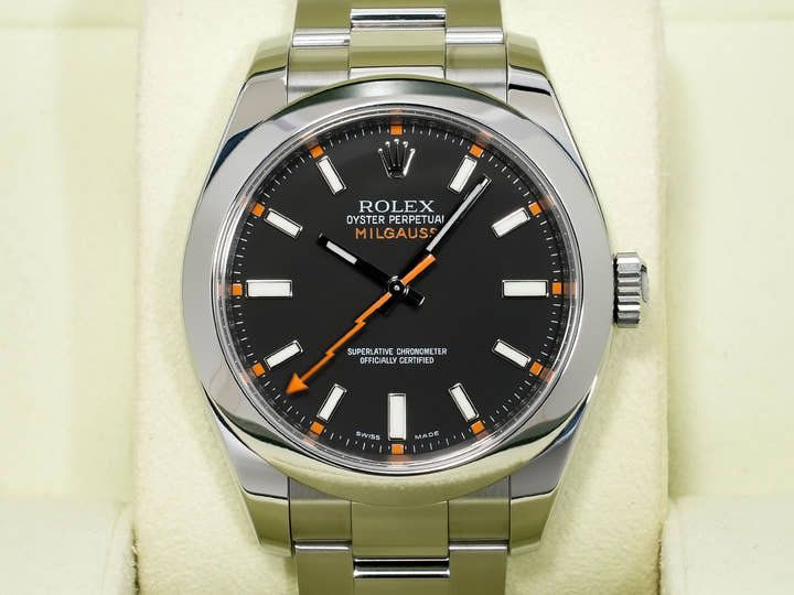 ロレックス ミルガウス Ref.116400 ステンレススチール ブラック文字盤 美品 po57s4bd