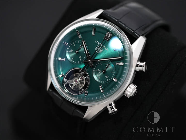 TAG Heuer Carrera Tourbillon Chronograph Ref. CBS5011.FC6566 Stainless Steel Green Dial Excellent Condition eazfusxr