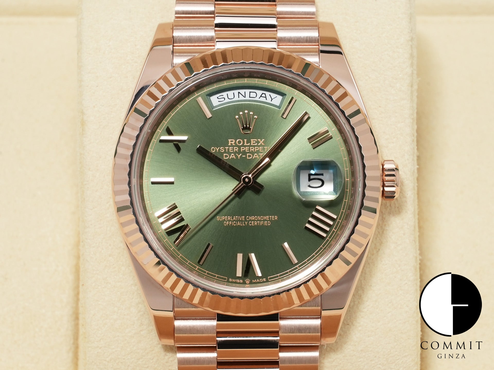 ロレックス デイデイト40 Ref.228235 エバーローズゴールド オリーブグリーン文字盤 美中古 m7pw3qvi