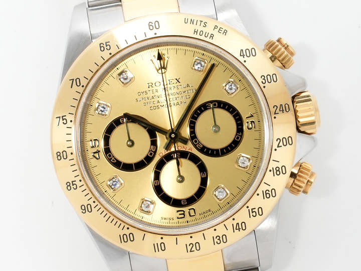 ロレックス デイトナ エルプリメロ Ref.16523G ステンレススチール/イエローゴールド シャンパン×8Pダイヤ文字盤 中古 w53hnfmn