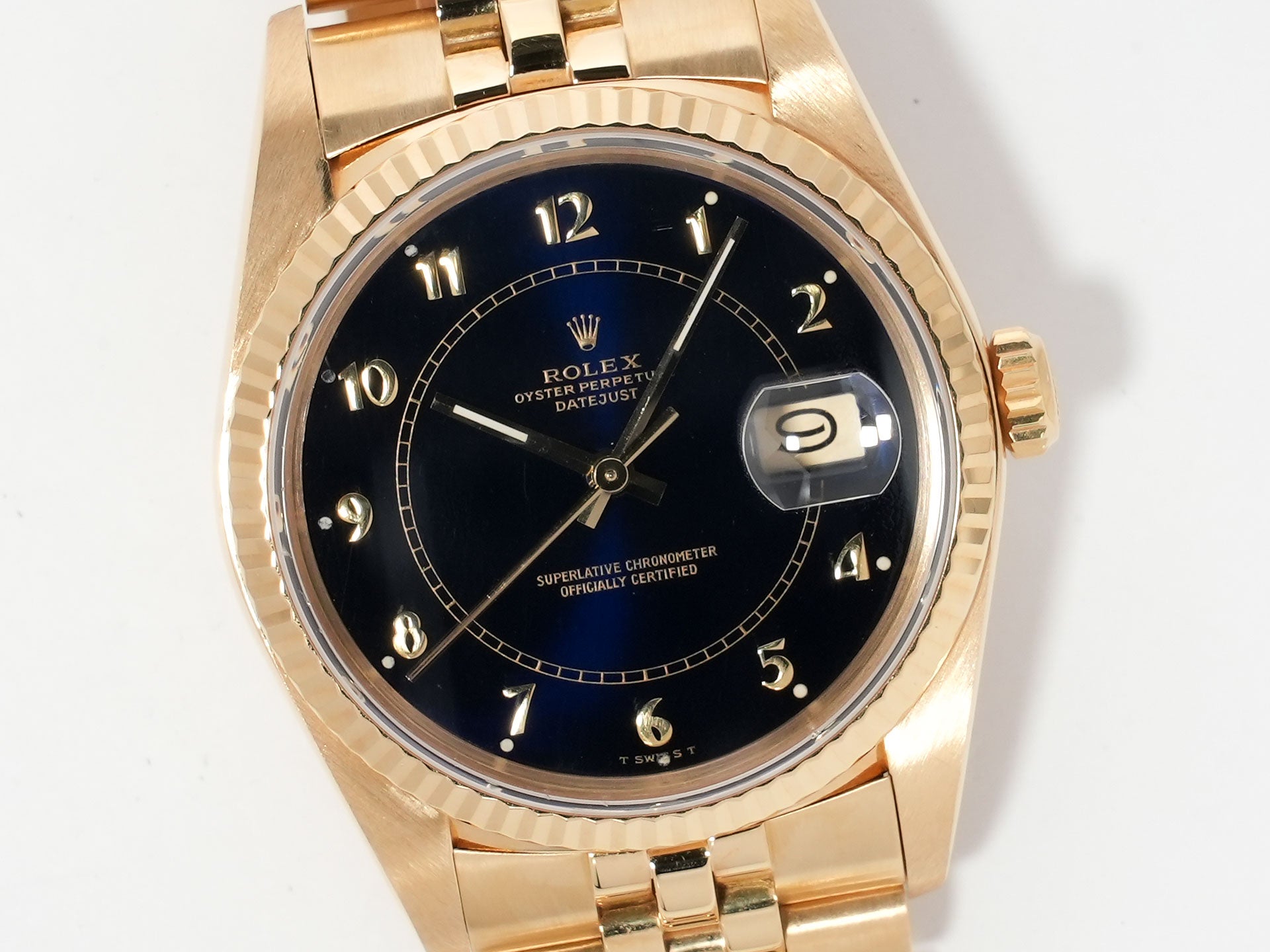 ロレックス デイトジャスト Ref.16018 イエローゴールド ブルーステラボイラーゲージ文字盤 中古 j7senwe6