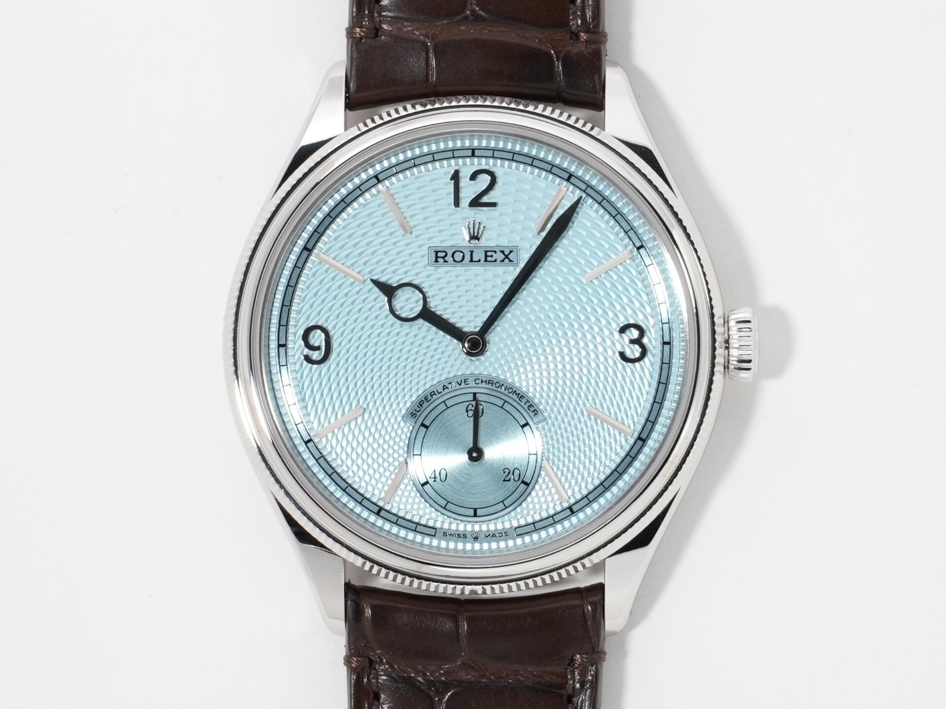 ロレックス 1908 Ref.52506 プラチナ アイスブルー文字盤 革ベルト 未使用 uoc3z5fh