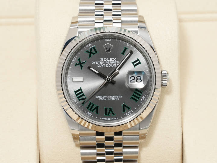 ロレックス デイトジャスト36 Ref.126234 ステンレススチール/ホワイトゴールド スレートローマン文字盤 ジュビリーブレスレット 未使用 z5egckfm