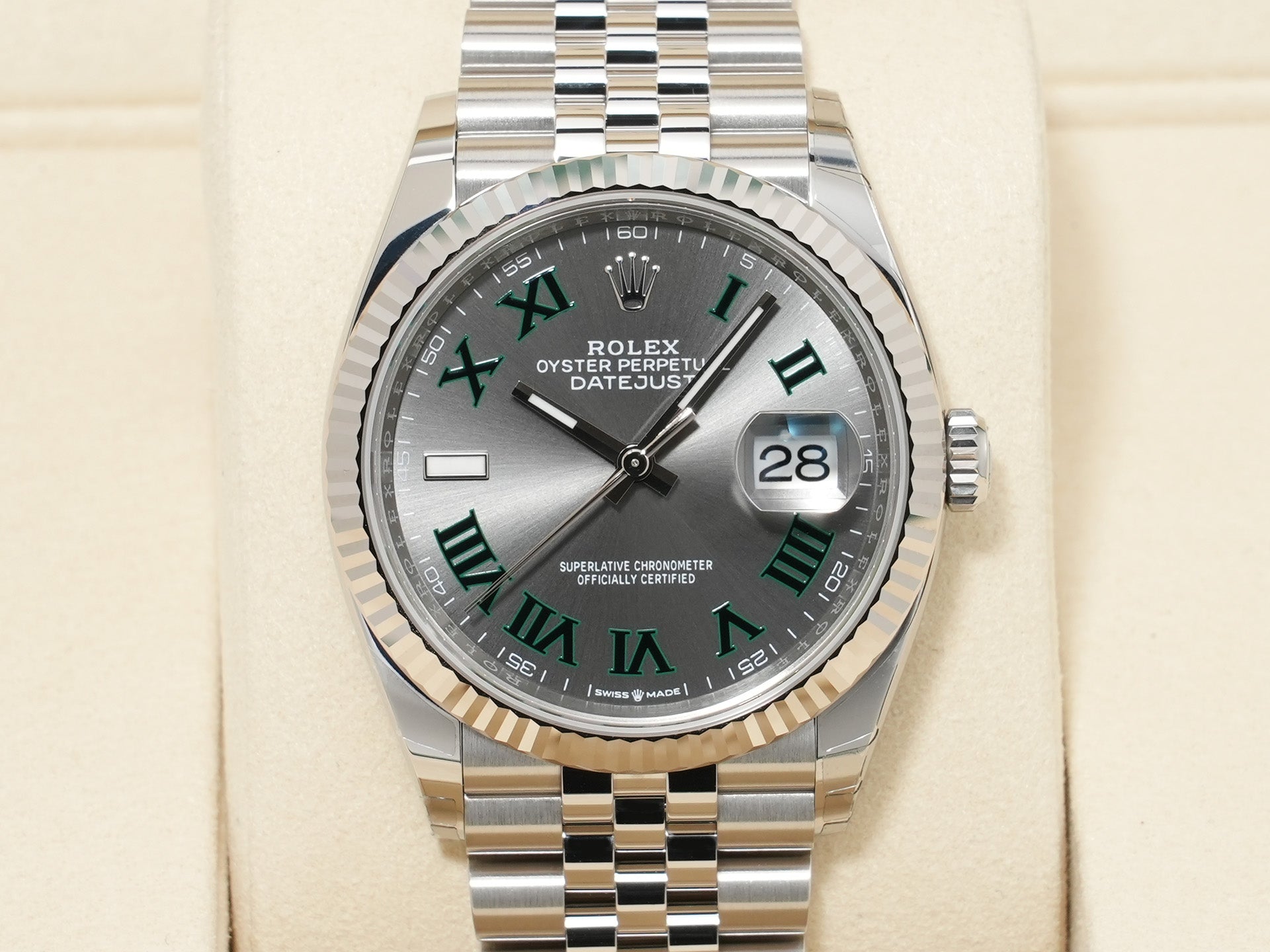 ロレックス デイトジャスト36 Ref.126234 ステンレススチール/ホワイトゴールド スレートローマン文字盤 ジュビリーブレスレット 未使用 z5egckfm