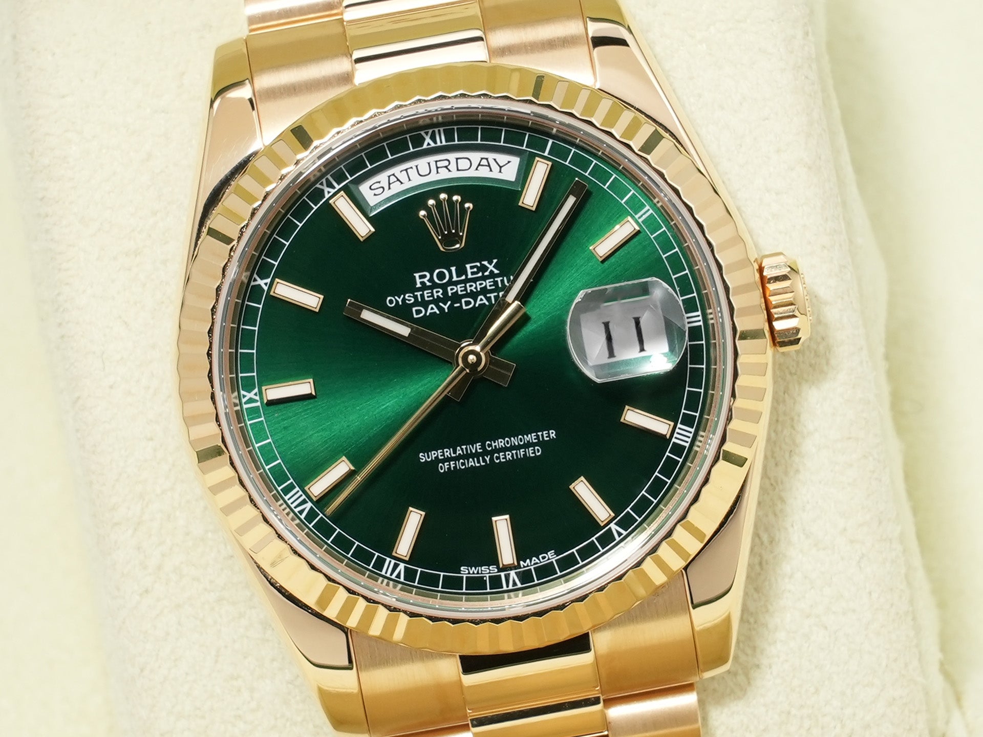 ロレックス デイデイト36 Ref.118238 イエローゴールド グリーン文字盤 美中古 tpmksz47