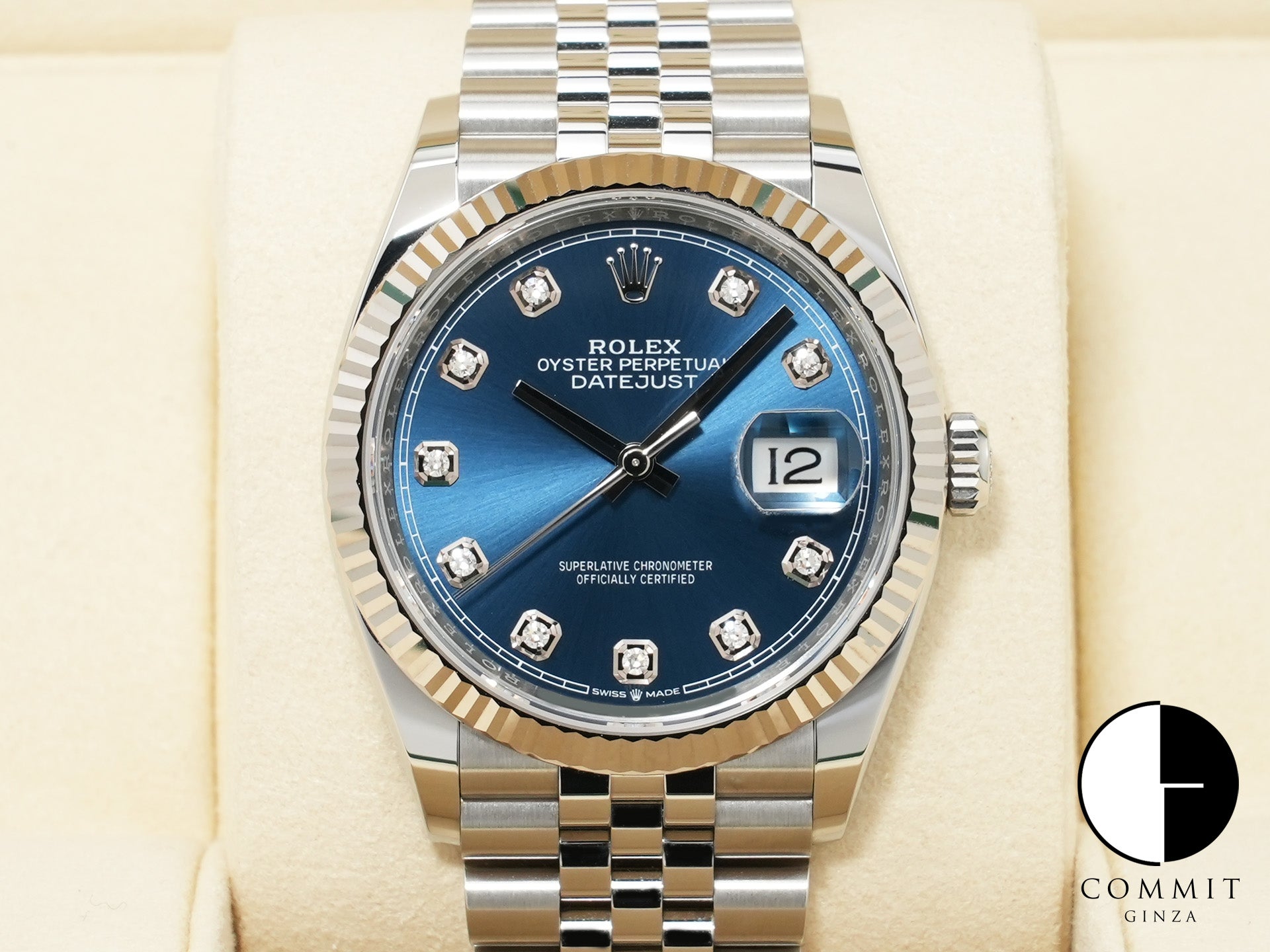 ロレックス デイトジャスト36 Ref.126234G ステンレススチール/ホワイトゴールド ブライトブルーx10Pダイヤ文字盤 ジュビリーブレスレット 美中古 ukhag7nh