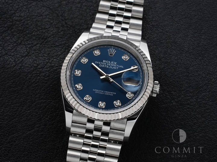 ロレックス デイトジャスト36 Ref.126234G ステンレススチール/ホワイトゴールド ブライトブルーx10Pダイヤ文字盤 ジュビリーブレスレット 美中古 ukhag7nh
