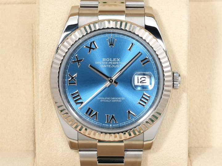 ロレックス デイトジャスト41 Ref.126334 ステンレススチール/ホワイトゴールド アズーロブルー文字盤 オイスターブレスレット 美中古 we2ngk5o