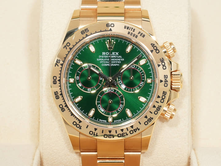 Rolex Daytona Ref. 116508 Yellow Gold Green Dial Used m3gegrmb
