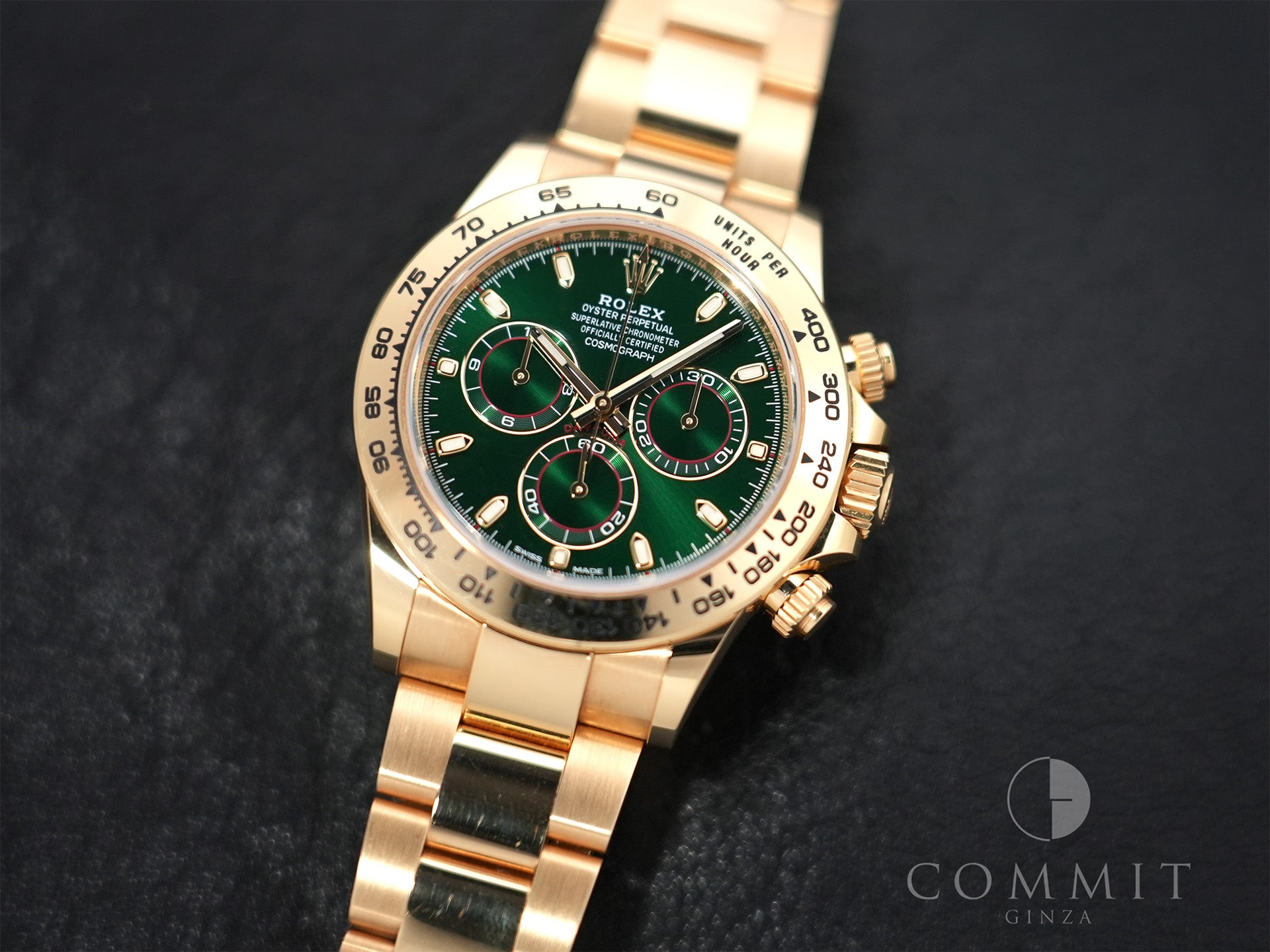 Rolex Daytona Ref. 116508 Yellow Gold Green Dial Used m3gegrmb