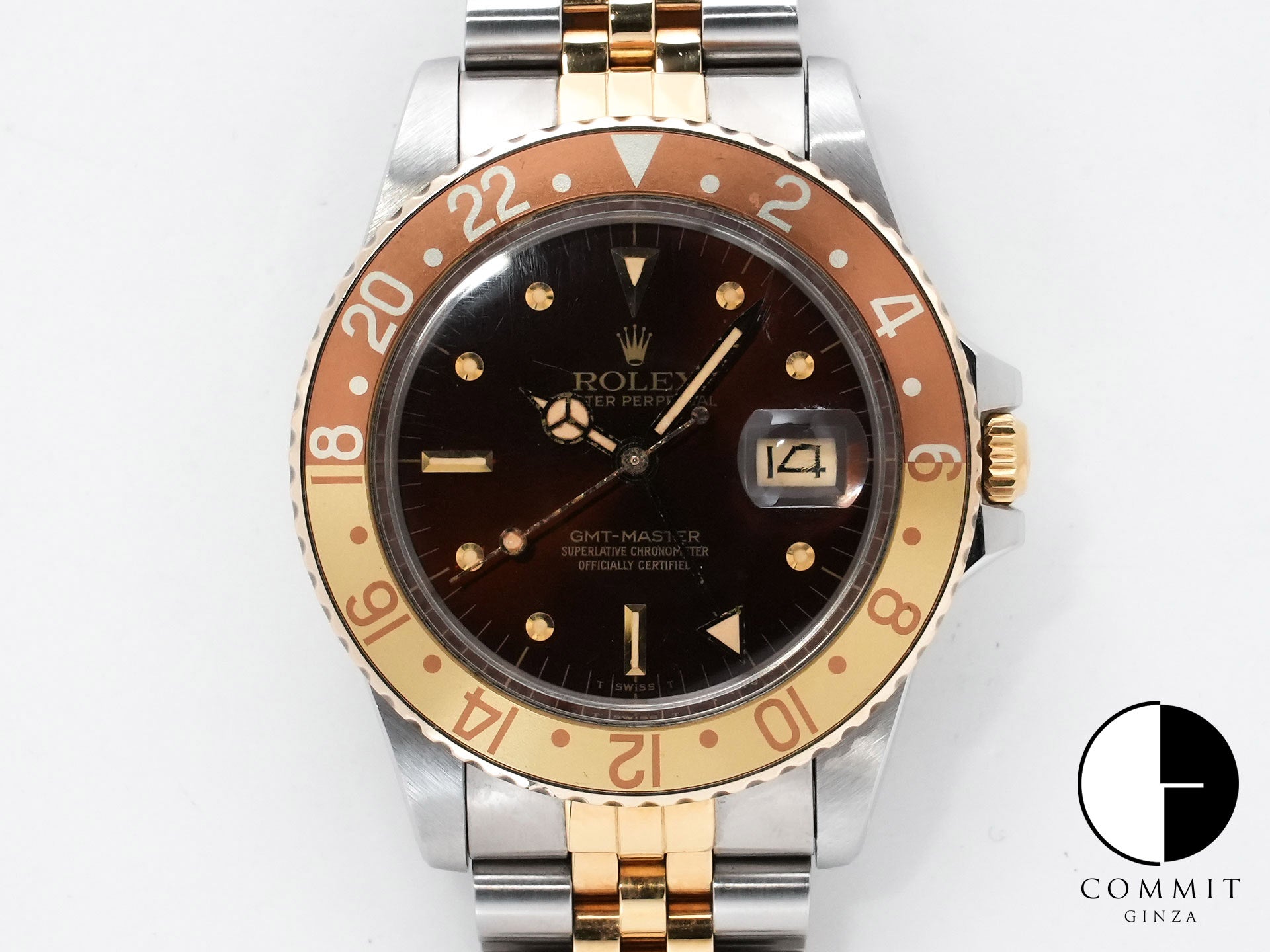 ロレックス GMTマスター Ref.16753 ステンレススチール/イエローゴールド ブラウン文字盤 ジュビリーブレスレット 中古 qdumxeih