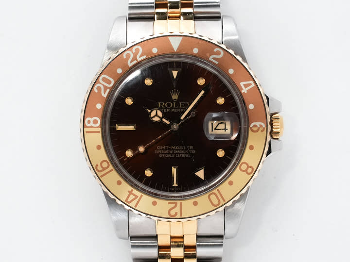 ROLEX GMT-Master Ref. 16753 Stainless Steel/Yellow Gold Brown Dial Jubilee Bracelet Used qdumxeih