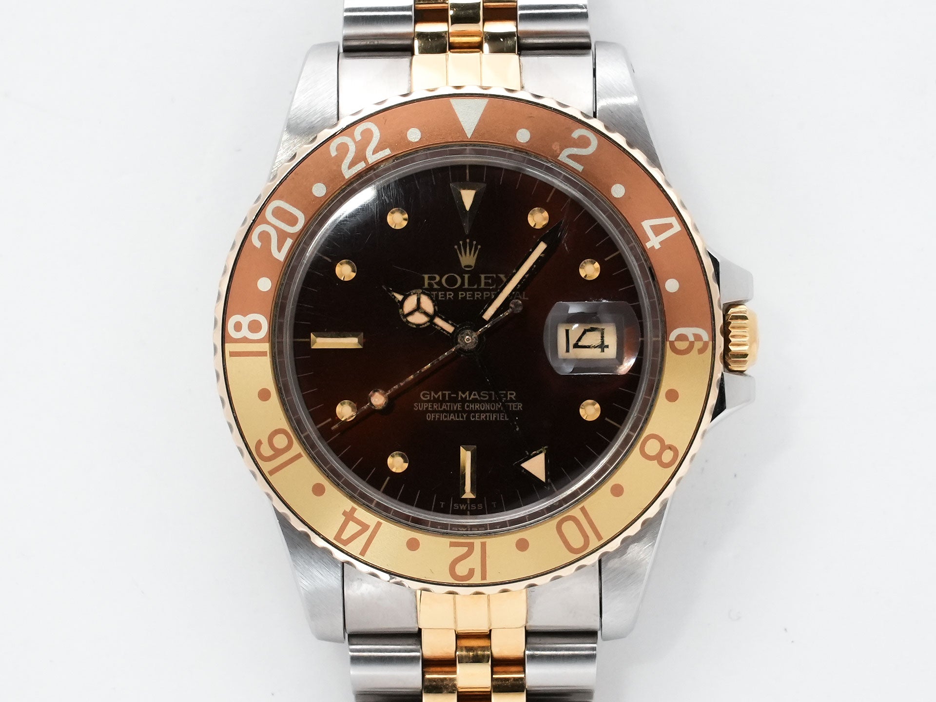 ロレックス GMTマスター Ref.16753 ステンレススチール/イエローゴールド ブラウン文字盤 ジュビリーブレスレット 中古 qdumxeih