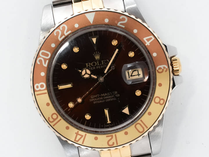 ROLEX GMT-Master Ref. 16753 Stainless Steel/Yellow Gold Brown Dial Jubilee Bracelet Used qdumxeih
