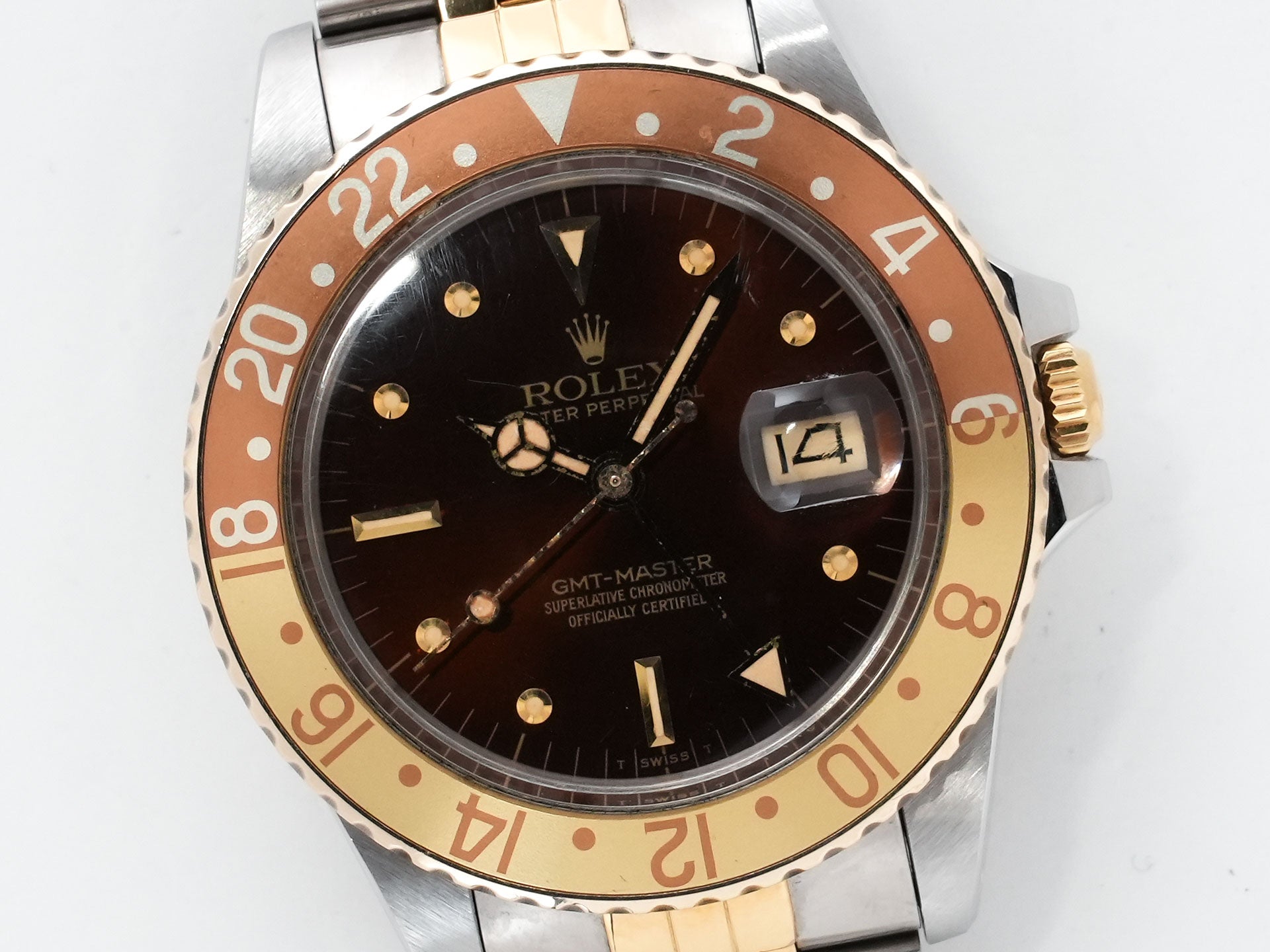 ROLEX GMT-Master Ref. 16753 Stainless Steel/Yellow Gold Brown Dial Jubilee Bracelet Used qdumxeih