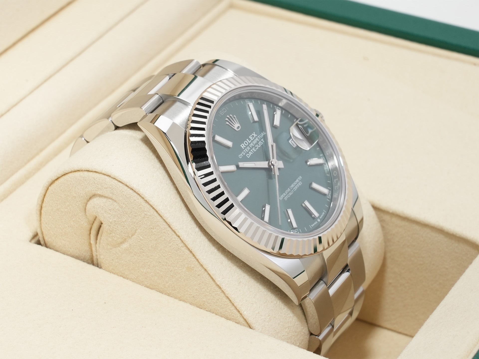 ロレックス デイトジャスト41 Ref.126334 ステンレススチール/ホワイトゴールド ミントグリーン文字盤 オイスターブレスレット 未使用 zoykzqku