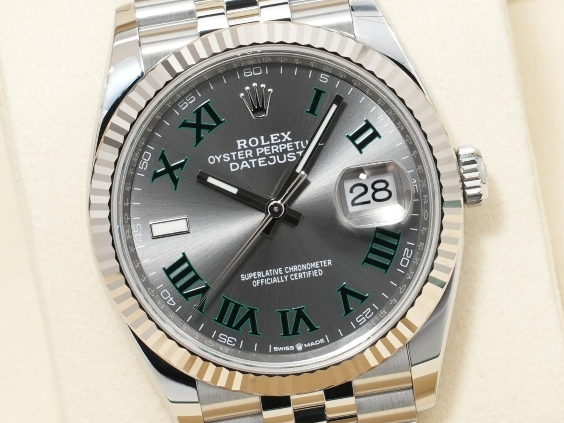 ロレックス デイトジャスト36 Ref.126234 ステンレススチール/ホワイトゴールド スレートローマン文字盤 ジュビリーブレスレット 未使用 xsndpmz4