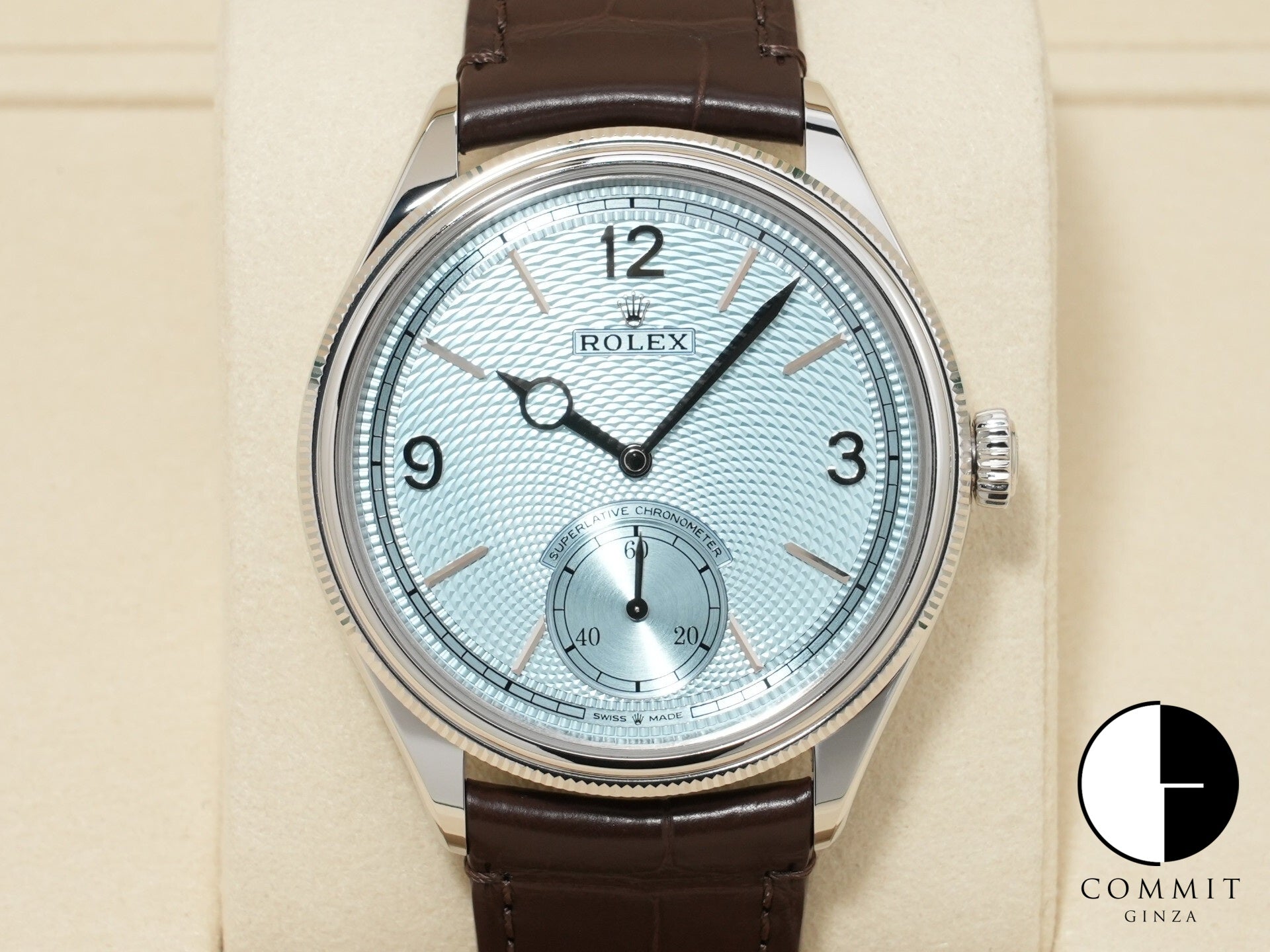 ロレックス 1908 Ref.52506 プラチナ アイスブルー文字盤 革ベルト 未使用 je834vwf