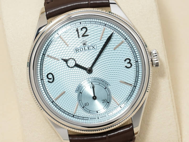 ロレックス 1908 Ref.52506 プラチナ アイスブルー文字盤 革ベルト 未使用 je834vwf