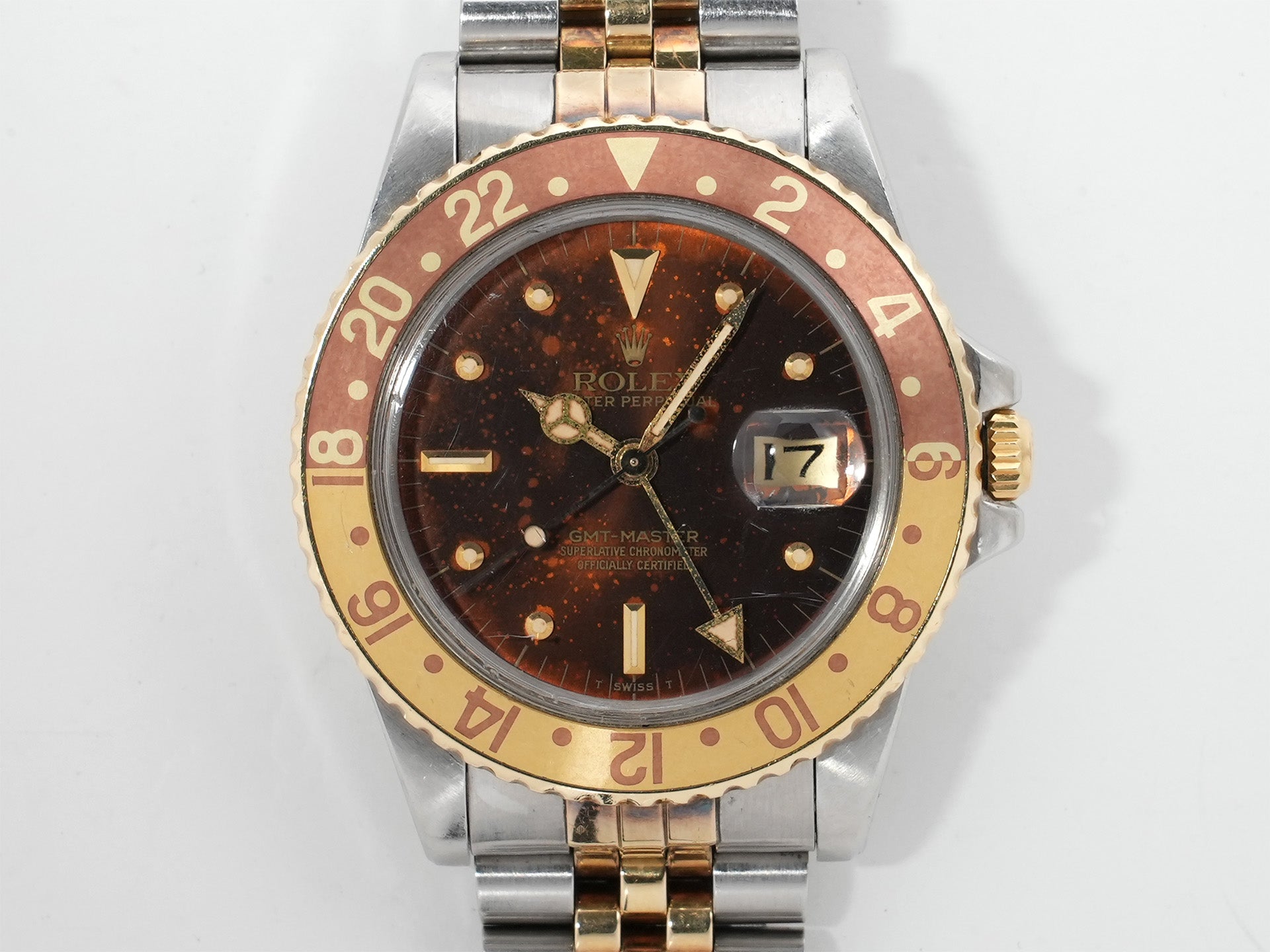 ロレックス GMTマスター Ref.16753 ステンレススチール/イエローゴールド ブラウン文字盤 ジュビリーブレスレット 中古 e63tpsfz