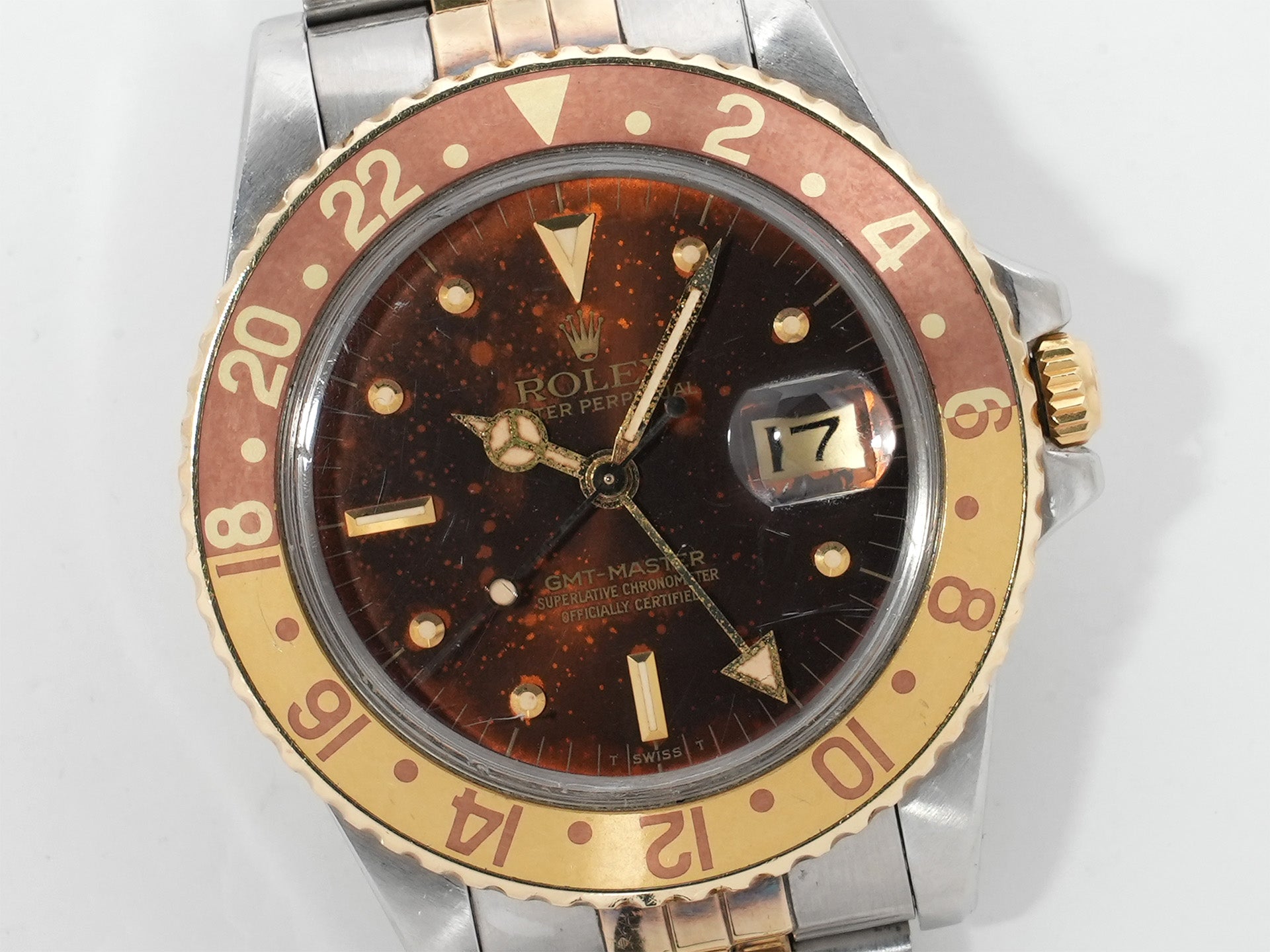ロレックス GMTマスター Ref.16753 ステンレススチール/イエローゴールド ブラウン文字盤 ジュビリーブレスレット 中古 e63tpsfz