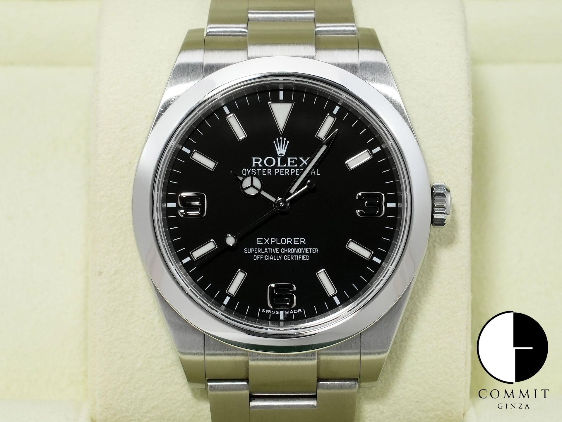 ロレックス エクスプローラーI 鏡面ブラックアウト Ref.214270 ステンレススチール ブラック文字盤 オイスターブレスレット 中古 egy3gcvh