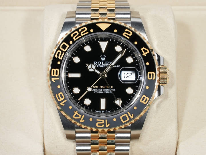 ロレックス GMTマスターII Ref.126713GRNR ステンレススチール/イエローゴールド ブラック文字盤 ジュビリーブレスレット 美中古 deaeoird