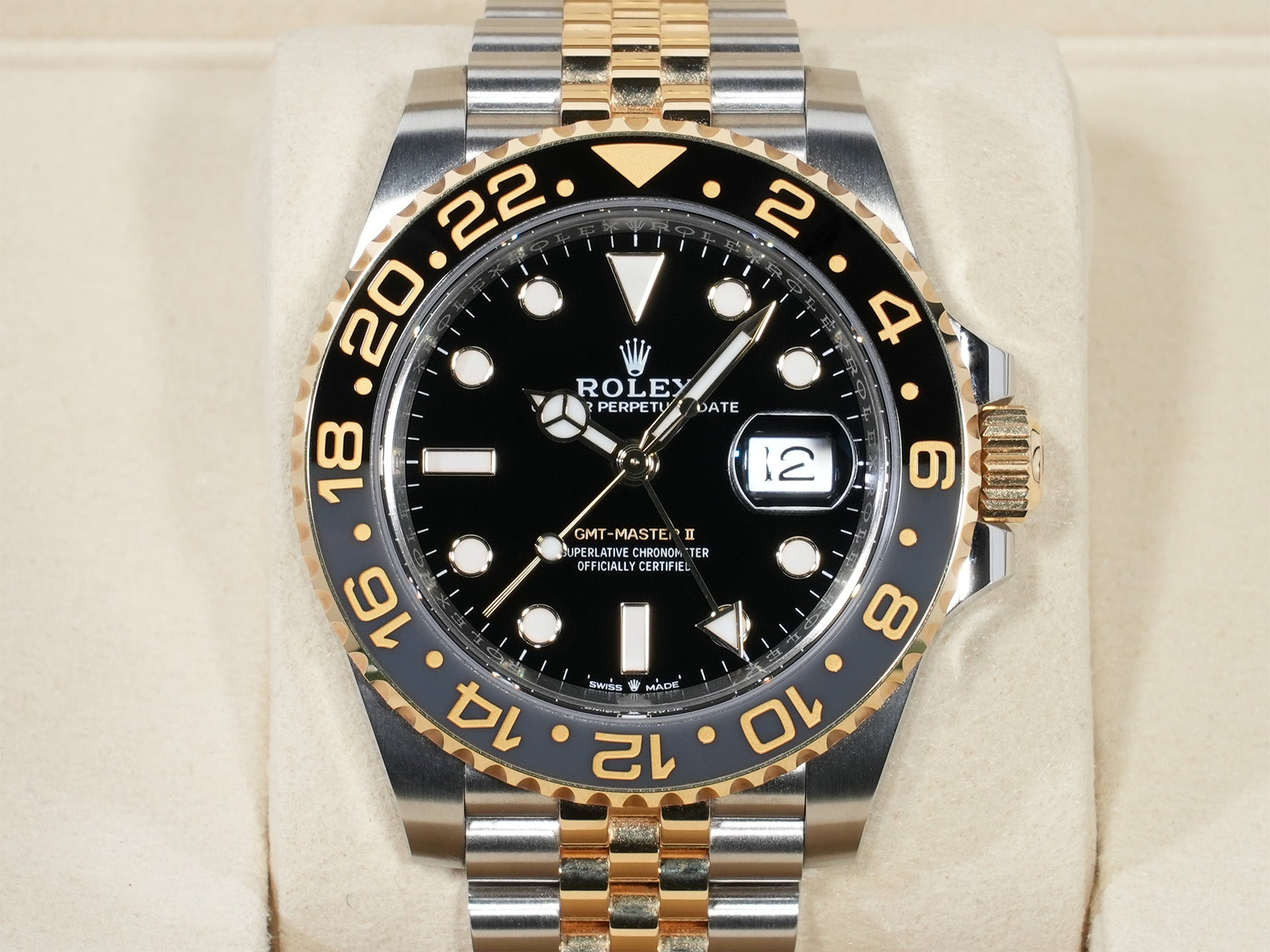 ロレックス GMTマスターII Ref.126713GRNR ステンレススチール/イエローゴールド ブラック文字盤 ジュビリーブレスレット 美中古 deaeoird