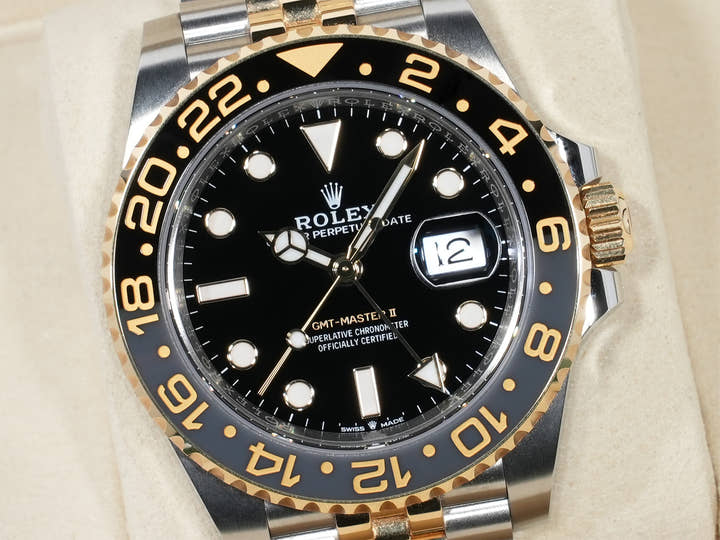 ロレックス GMTマスターII Ref.126713GRNR ステンレススチール/イエローゴールド ブラック文字盤 ジュビリーブレスレット 美中古 deaeoird